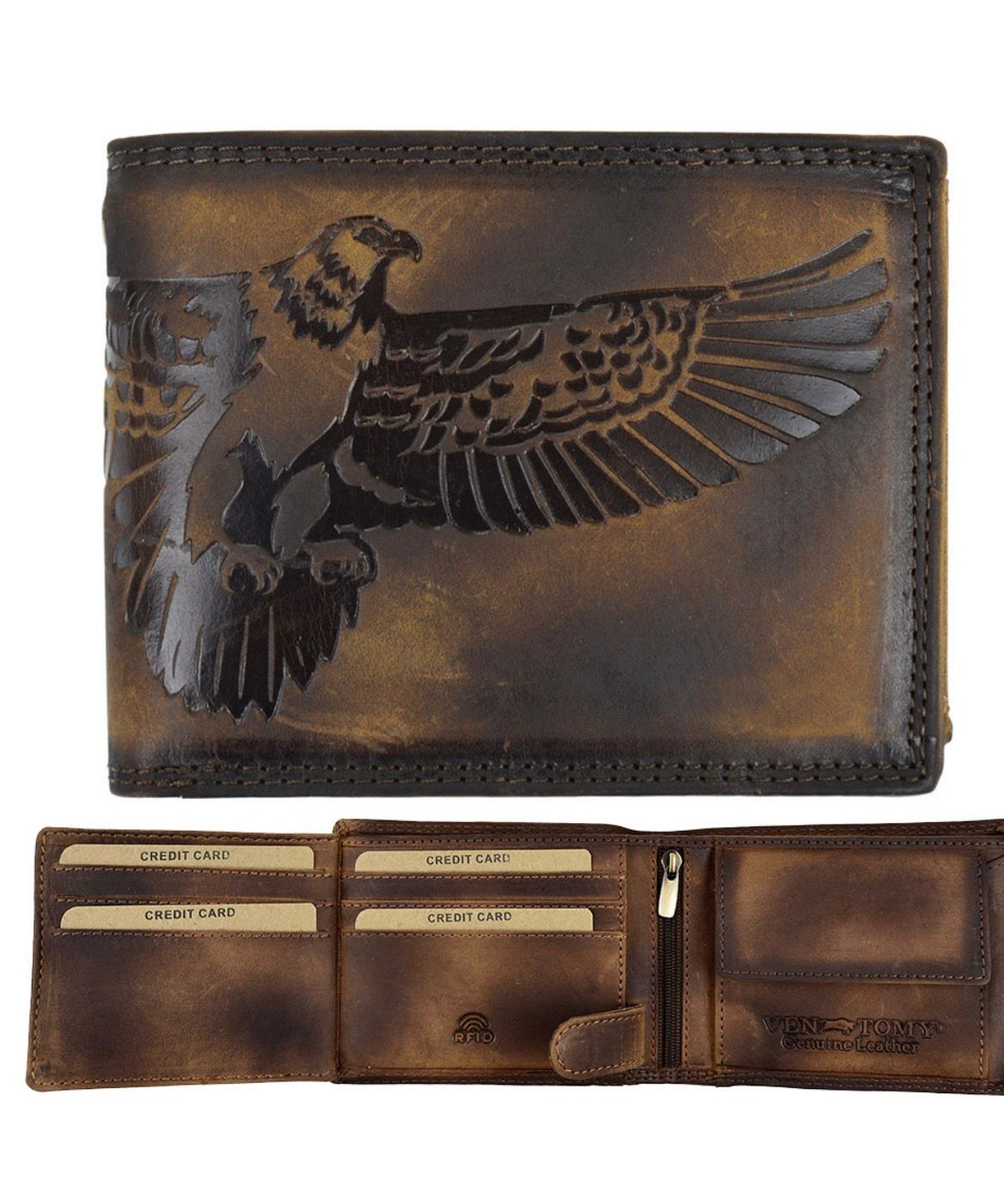 Handgefertigtes Lederportemonnaie mit Adler