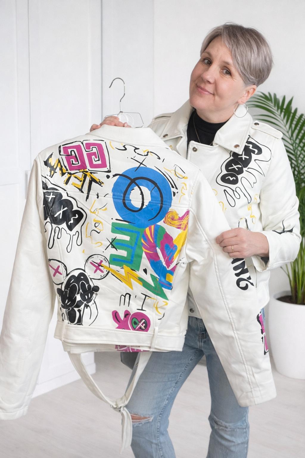 Damen Bikerjacke mit Graffiti-Print